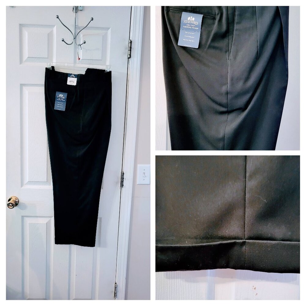 BNWT Stafford Black Dress Pleated Pants Sz 40/29 w/cuffed hem; Holiday Ready!